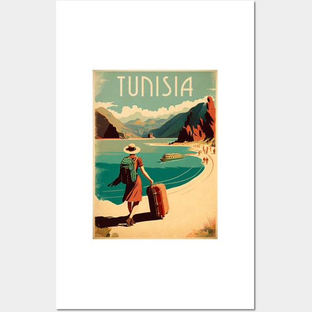 Tunisia Coastline Vintage Travel Art Poster Wall Art by OldTravelArt